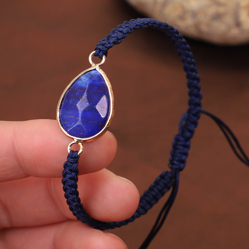 Woven Bracelet Drop Shape Green Gold Stone Bracelet Carrying Strap