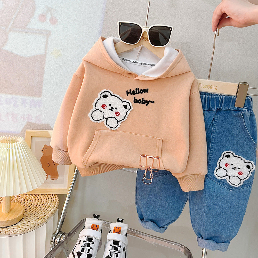 Children's Autumn Clothing Hooded Bear Sweater Pants Two-piece Suit