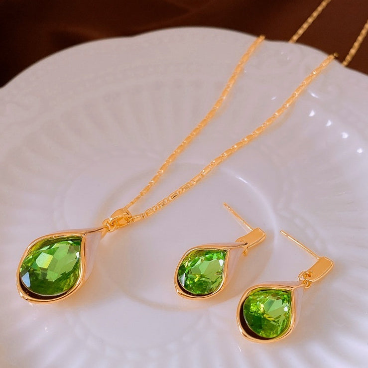 Real Gold Electroplated Zircon Water Drop-shaped Earrings Light Luxury High-grade Clavicle Chain