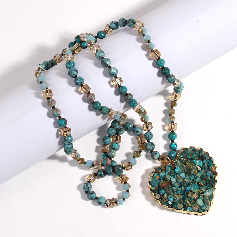 Glass Necklace Gravel Heart Pendant Sweater Chain