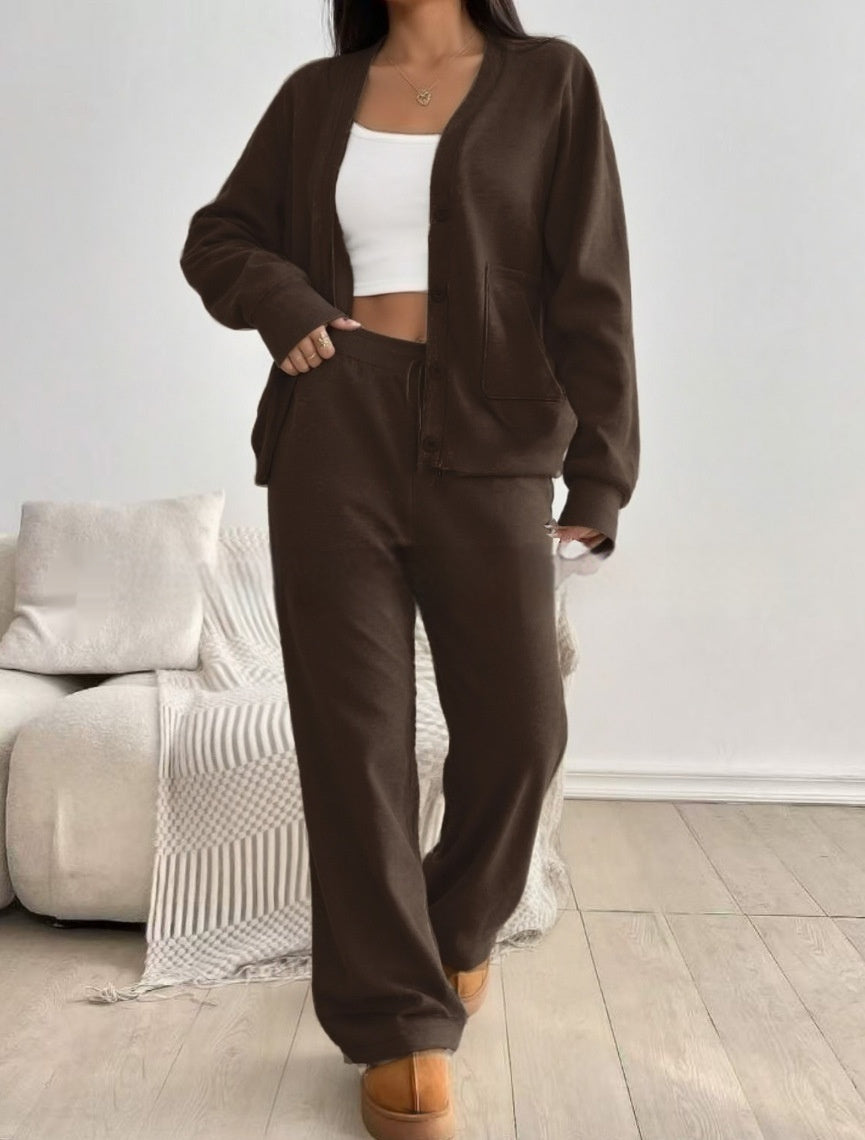 Autumn And Winter Women's Cardigan Jacket Wide Leg Pants Casual Suit