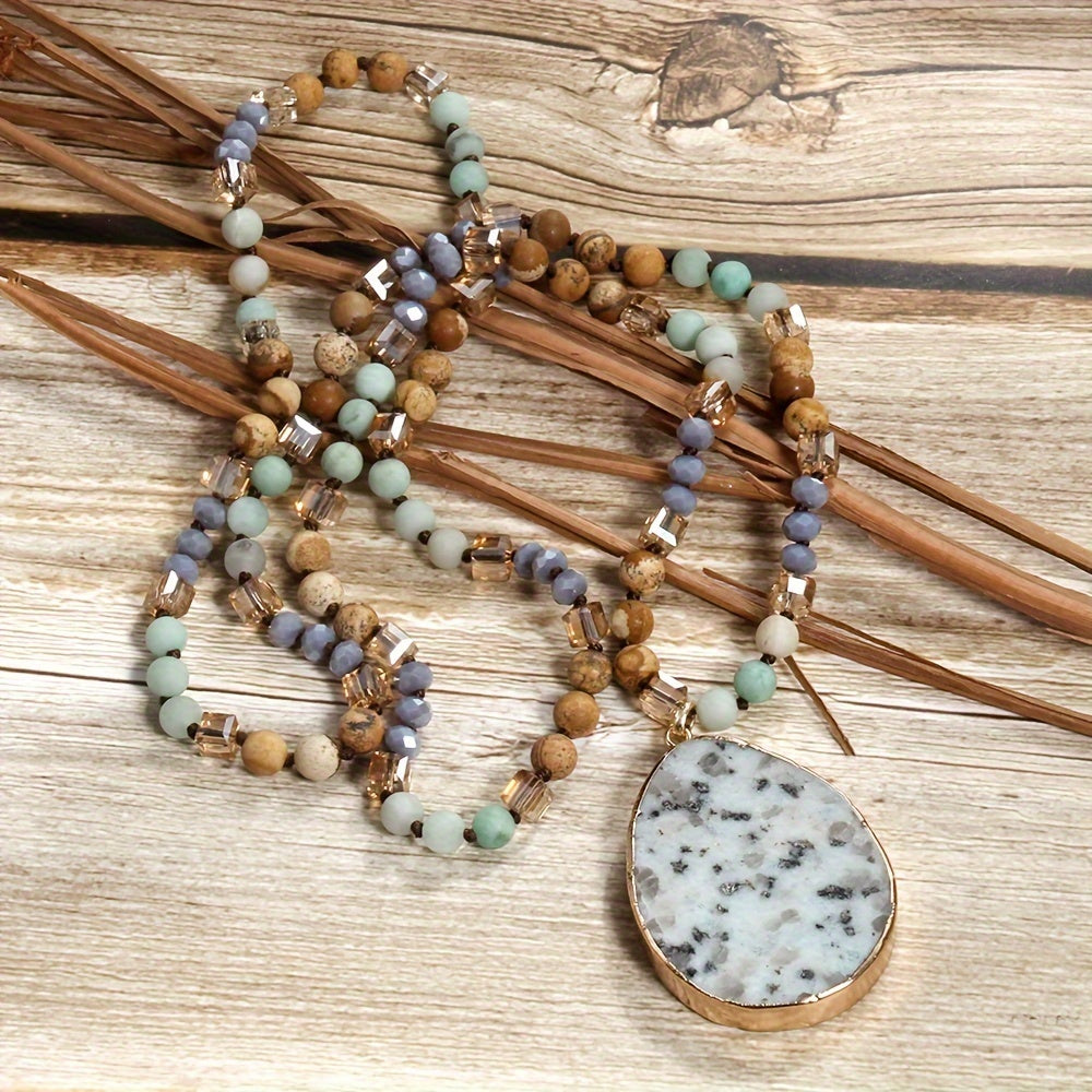 Glass Knotted Water Drop Pendant Necklace Sweater Chain
