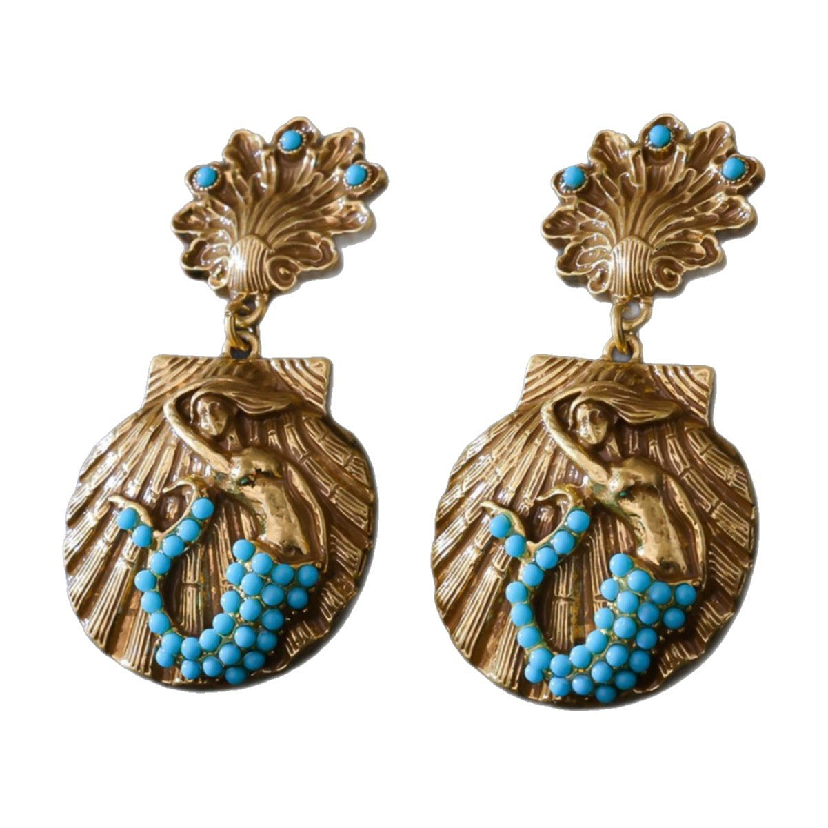 Mermaid Shell Eardrops Vintage Court Style Earrings