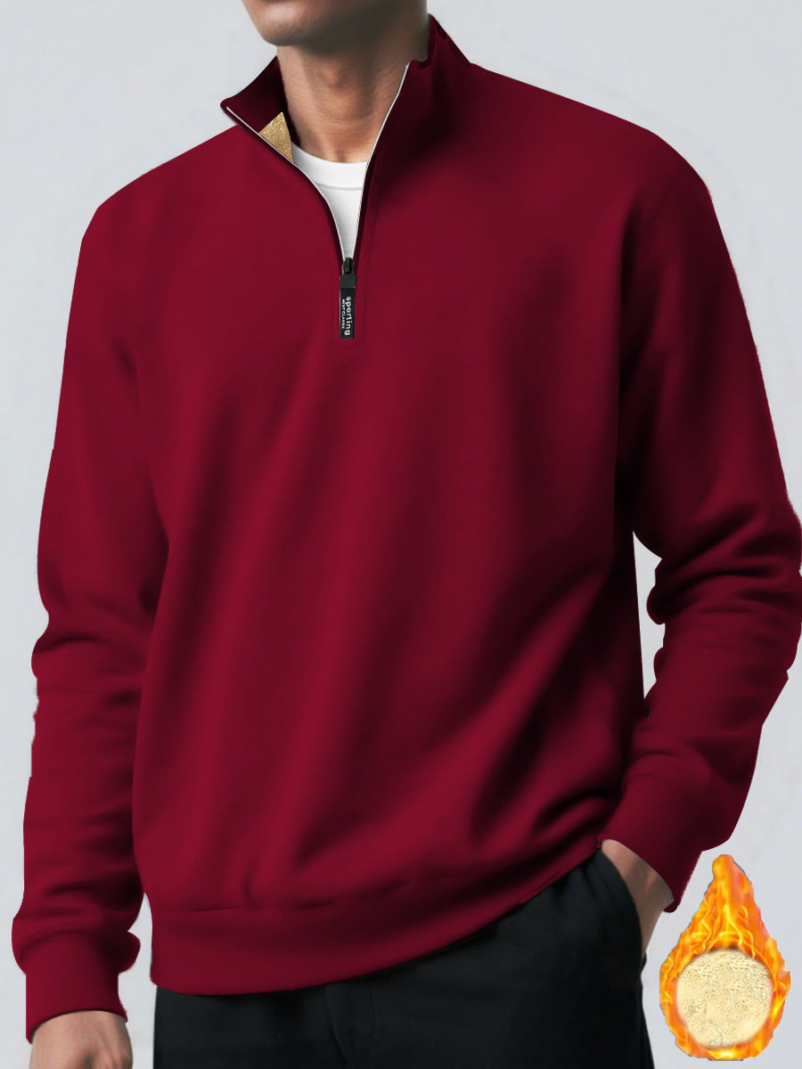 Men's Brushed Hoody Placket Zipper Design Solid Color Turtleneck Coat