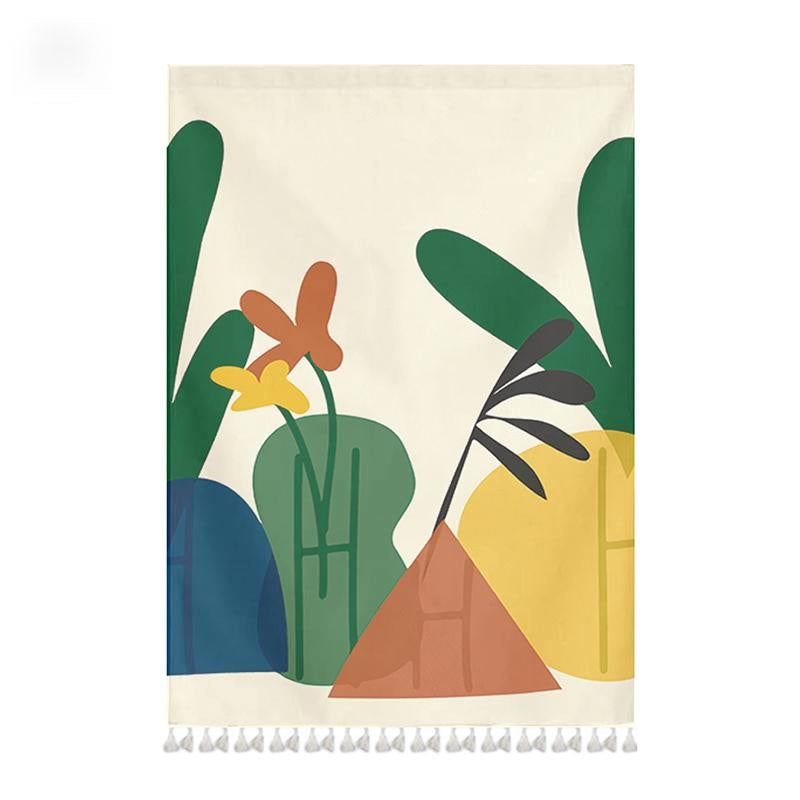 Cartoon Print Cabinet Curtains With Tassels Wardrobe Clothes Home Decor