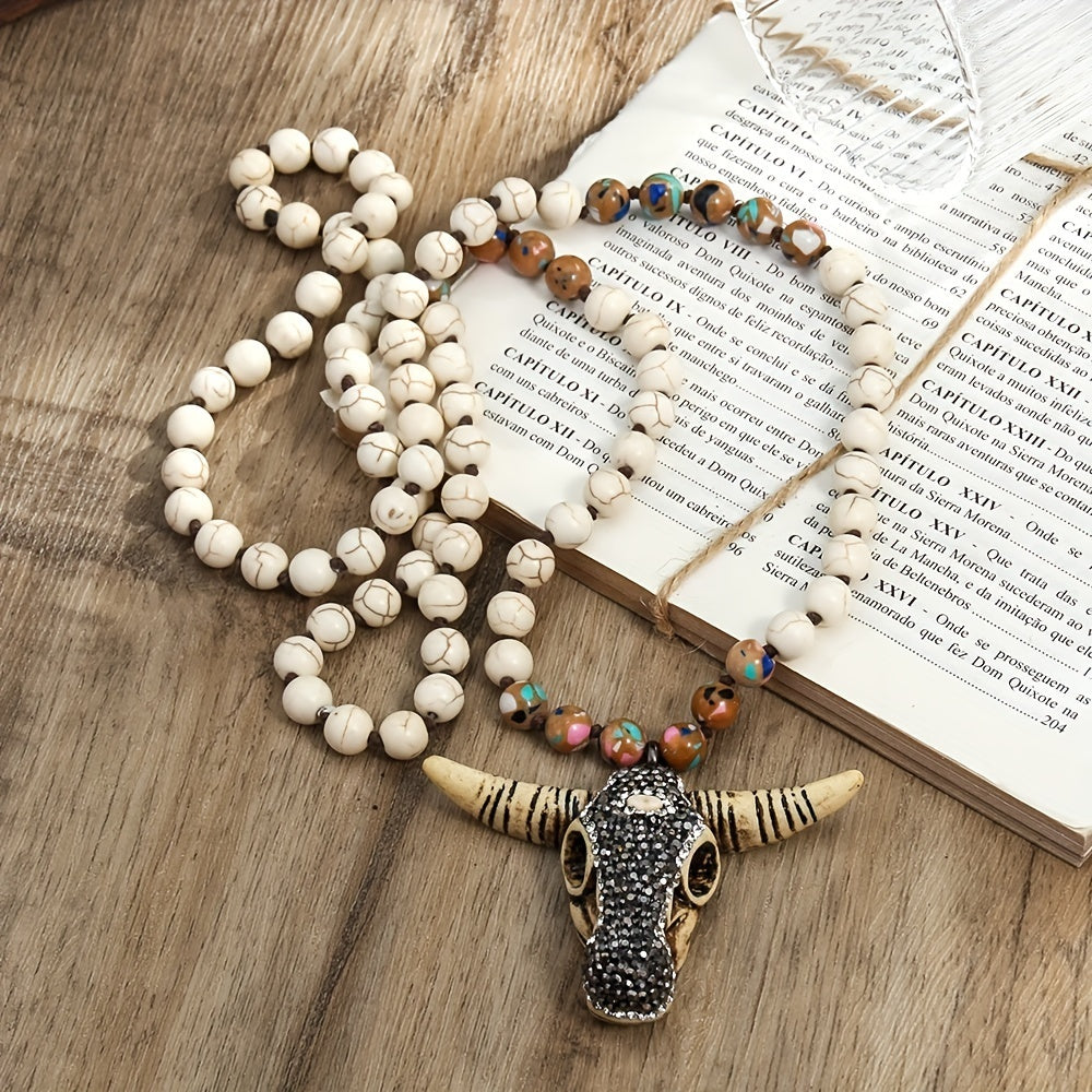 Knotted Spot Drill Cow Head Pendant Necklace Sweater Chain