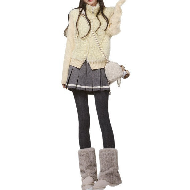 Autumn And Winter Stitching Zip Knitted Sweater
