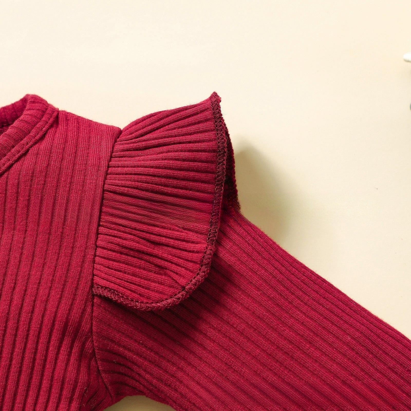 Girls' Solid Color Flounced Sleeve Romper Two-piece Cotton Clothing