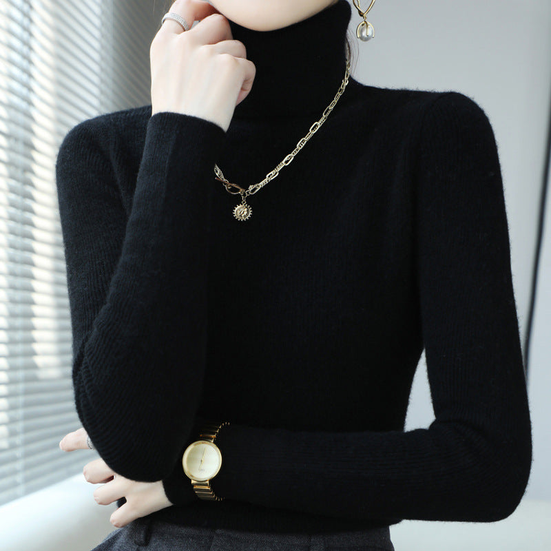 Slim Fit Women's Turtleneck Short Pure Wool Sweater