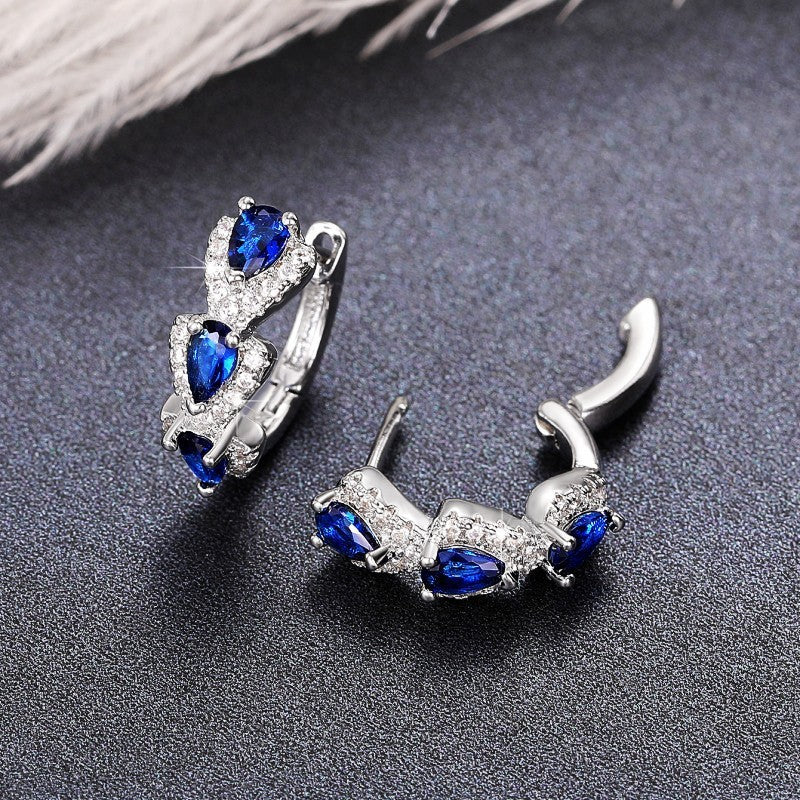 Blue New Style Zircon Earrings Elegant Socialite Accessories Retro Magazine Style Ear Clip