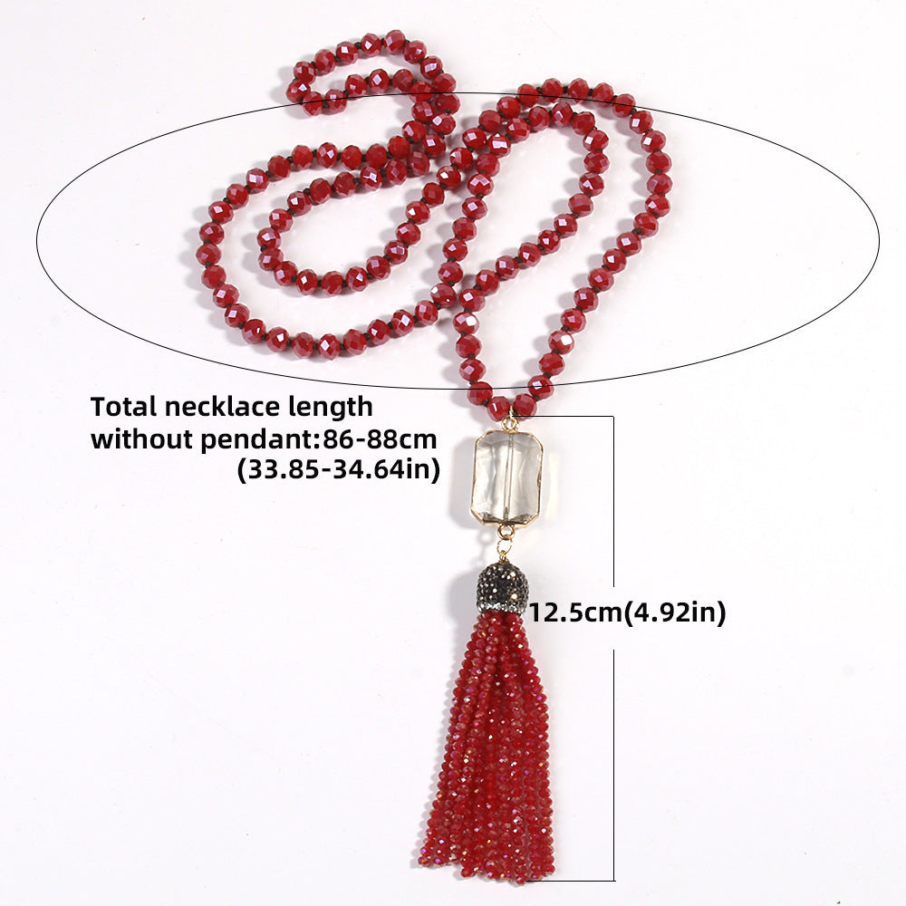 Crystal Glass Necklace Square Glass With Glass Tassel Necklace Sweater Chain