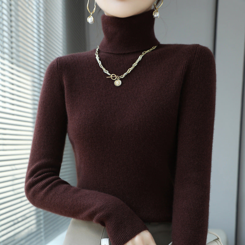 Slim Fit Women's Turtleneck Short Pure Wool Sweater