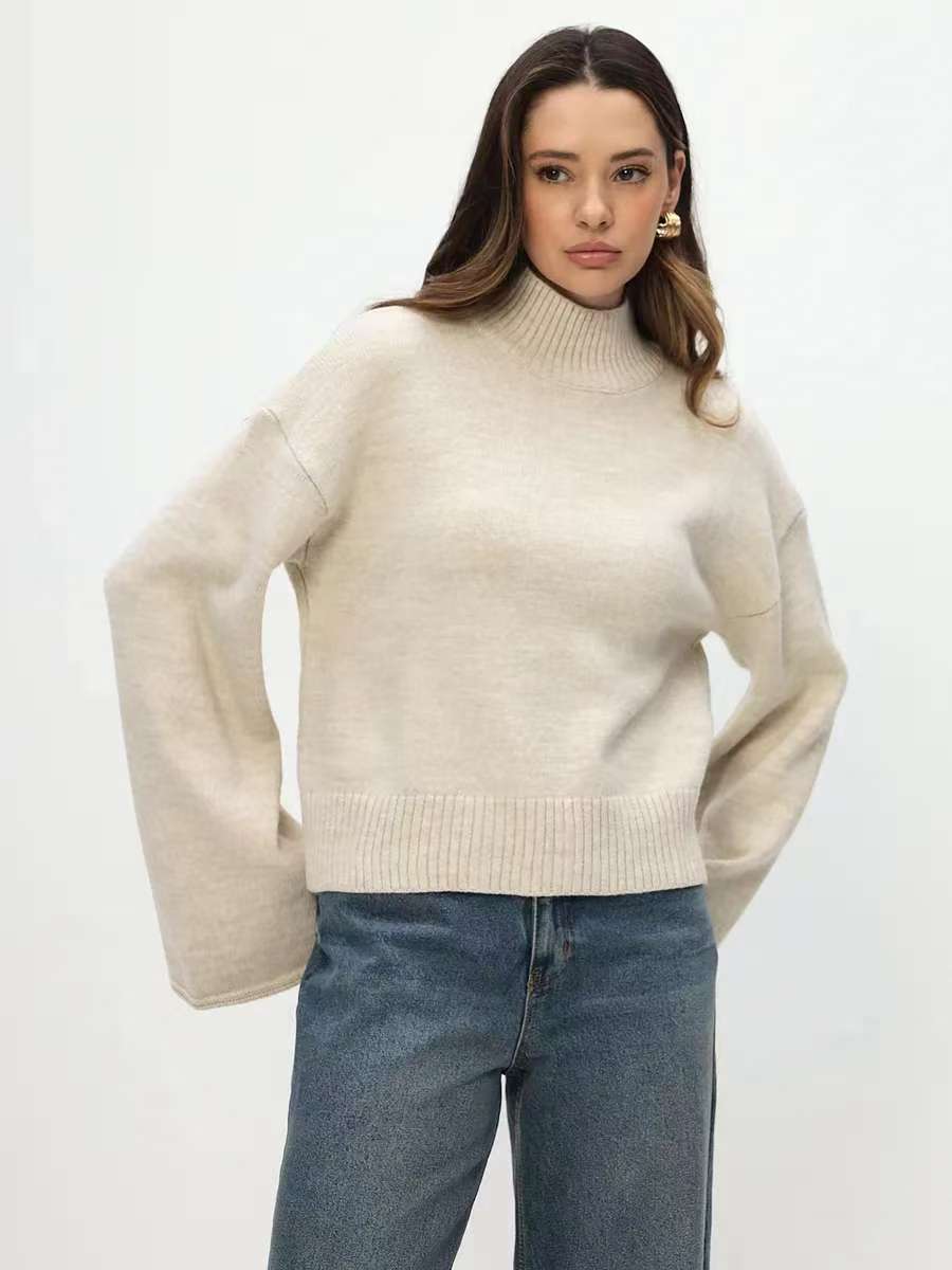 Autumn And Winter Loose Short Solid Color Knitted Top
