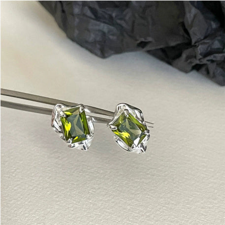 Liquid Olive Green Stud Earrings For Women