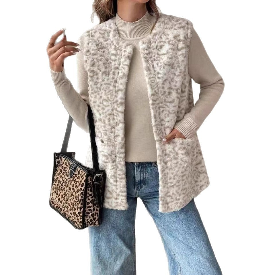Women's Casual Printed Double-sided Plush Pocket Coat