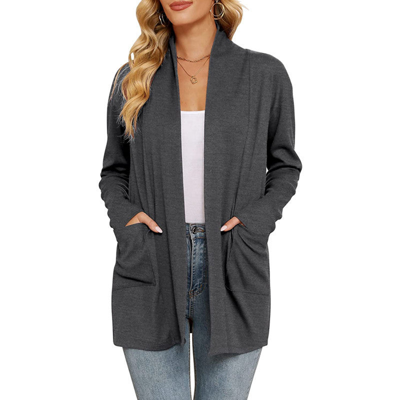 Women's Casual Loose Long Sleeve Pocket Cardigan