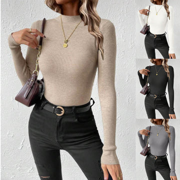 Women's Round Neck Mock Neck Sweater Knitted Pullover