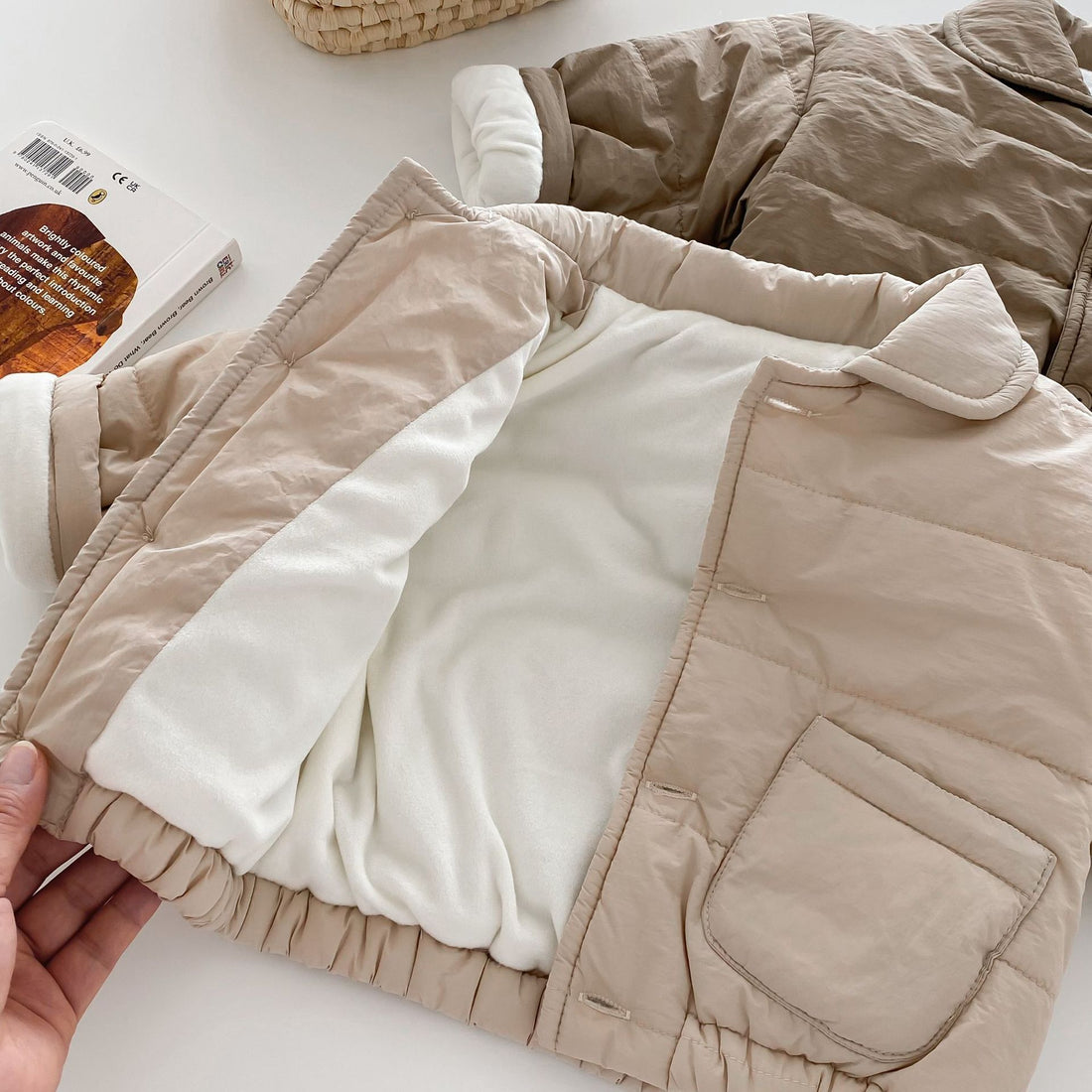 Children Pure Color Cotton Clothing Velvet Padded Thickened Coat