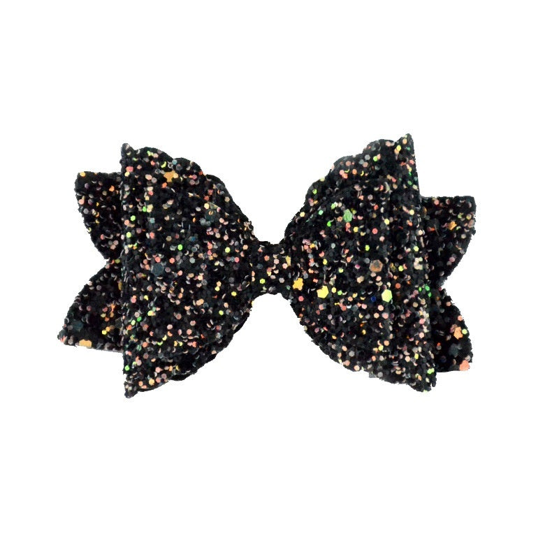 Girl's Hair Accessories Sequined Double-layer Leather Wave Bow