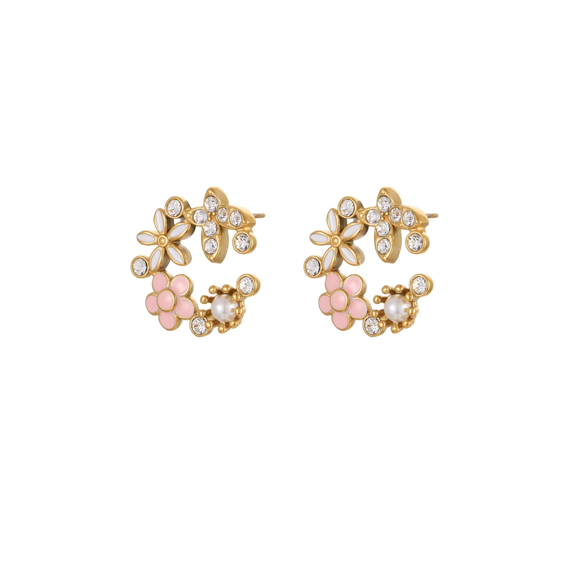 Diamond Colorful Oil Necklace Petal Stud Earrings