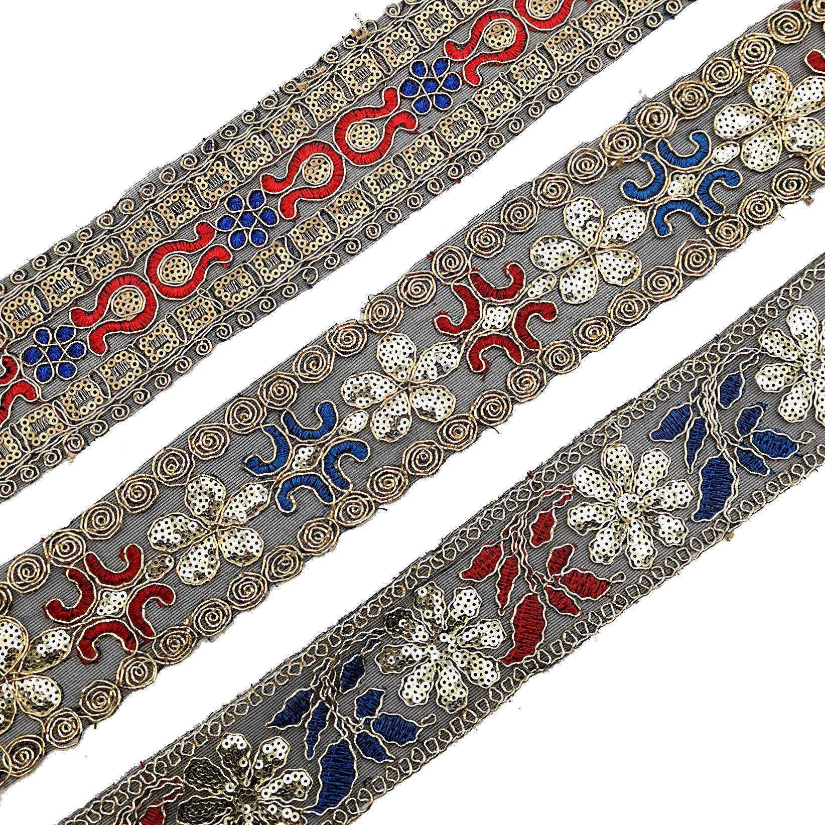 Ethnic Style Sequined Strand Embroidery Lace Bronze Gold Embroidered Accessories