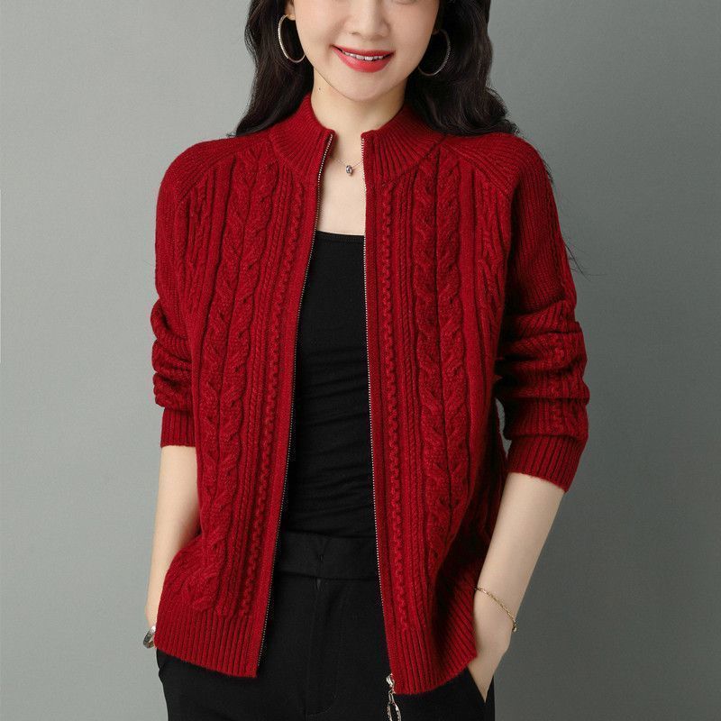Women's Solid Color Zipper Sweater Loose Long Sleeve Jacket