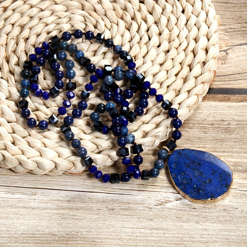 Glass Knotted Water Drop Pendant Necklace Sweater Chain