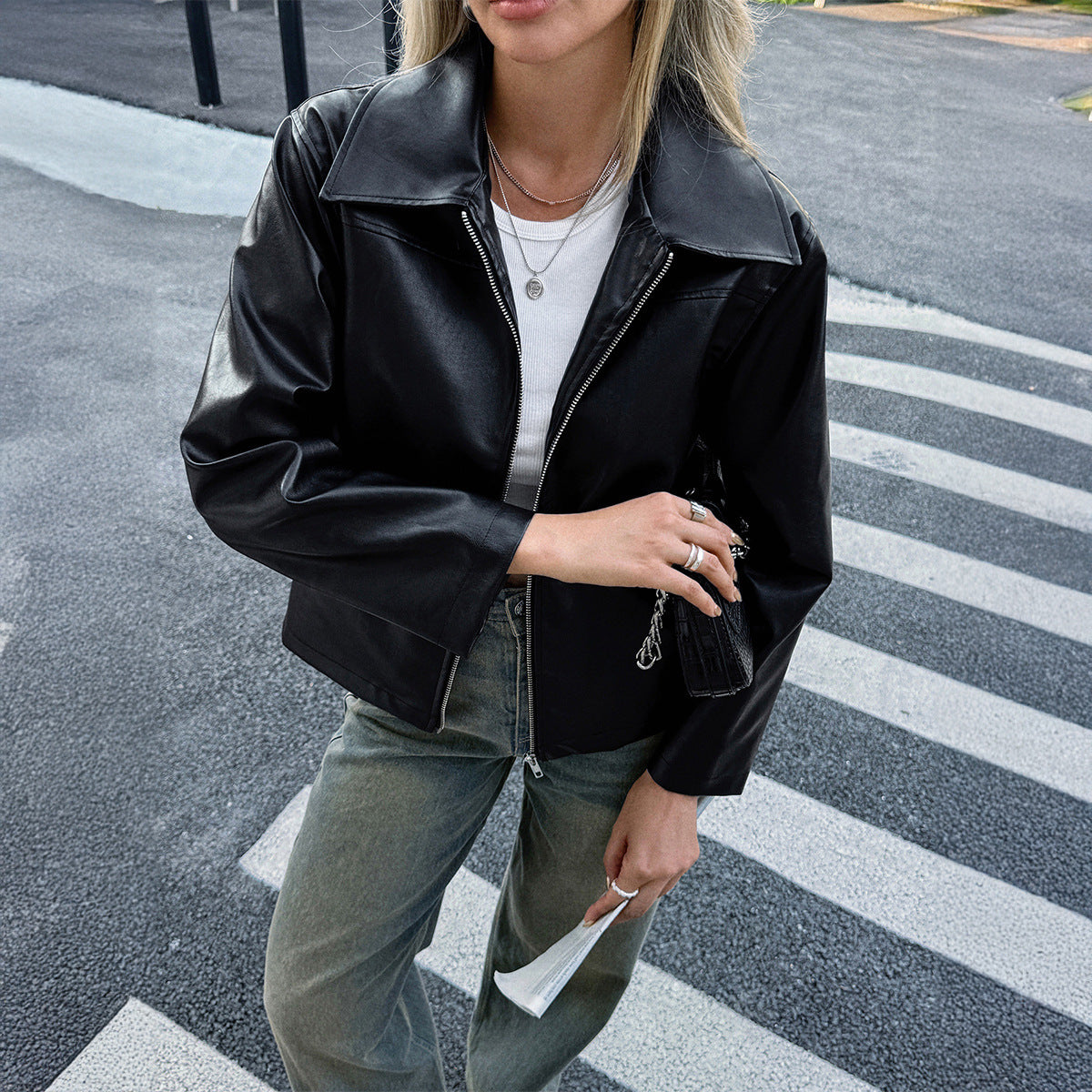 Long Sleeve Leather Coat Women's Clothing
