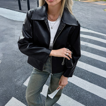 Long Sleeve Leather Coat Women's Clothing