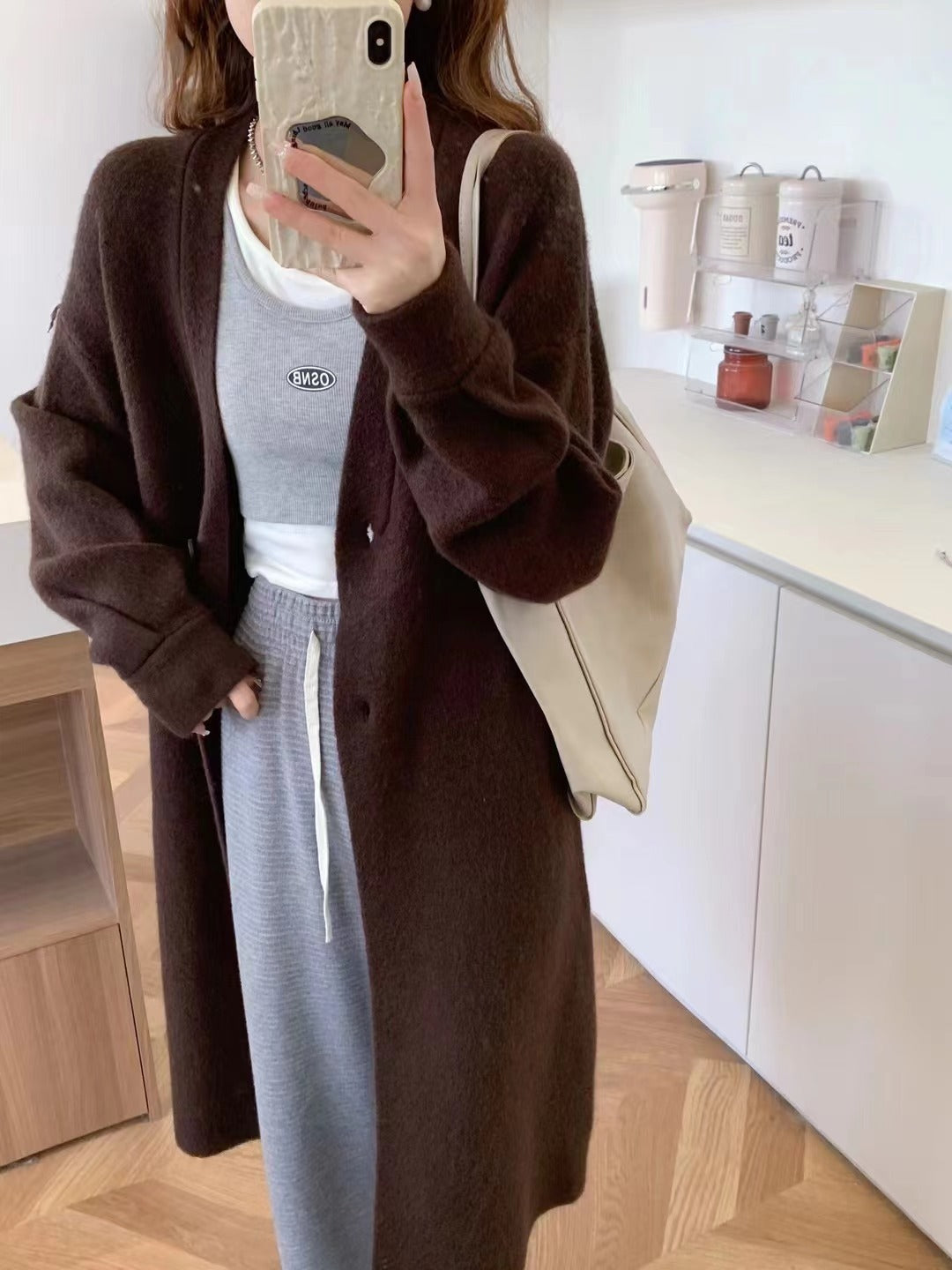 Button Solid Color Long Knitted Cardigan Sweater Coat