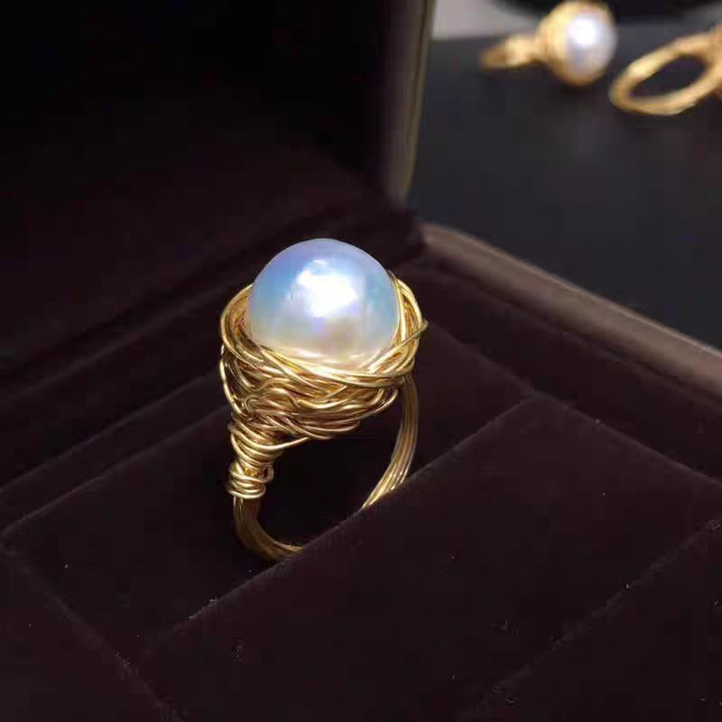 Natural Freshwater Pearl Ring Female Plated 18K Winding