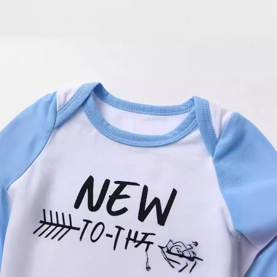 New Children's Summer Clothing Letter Printing Blue And White