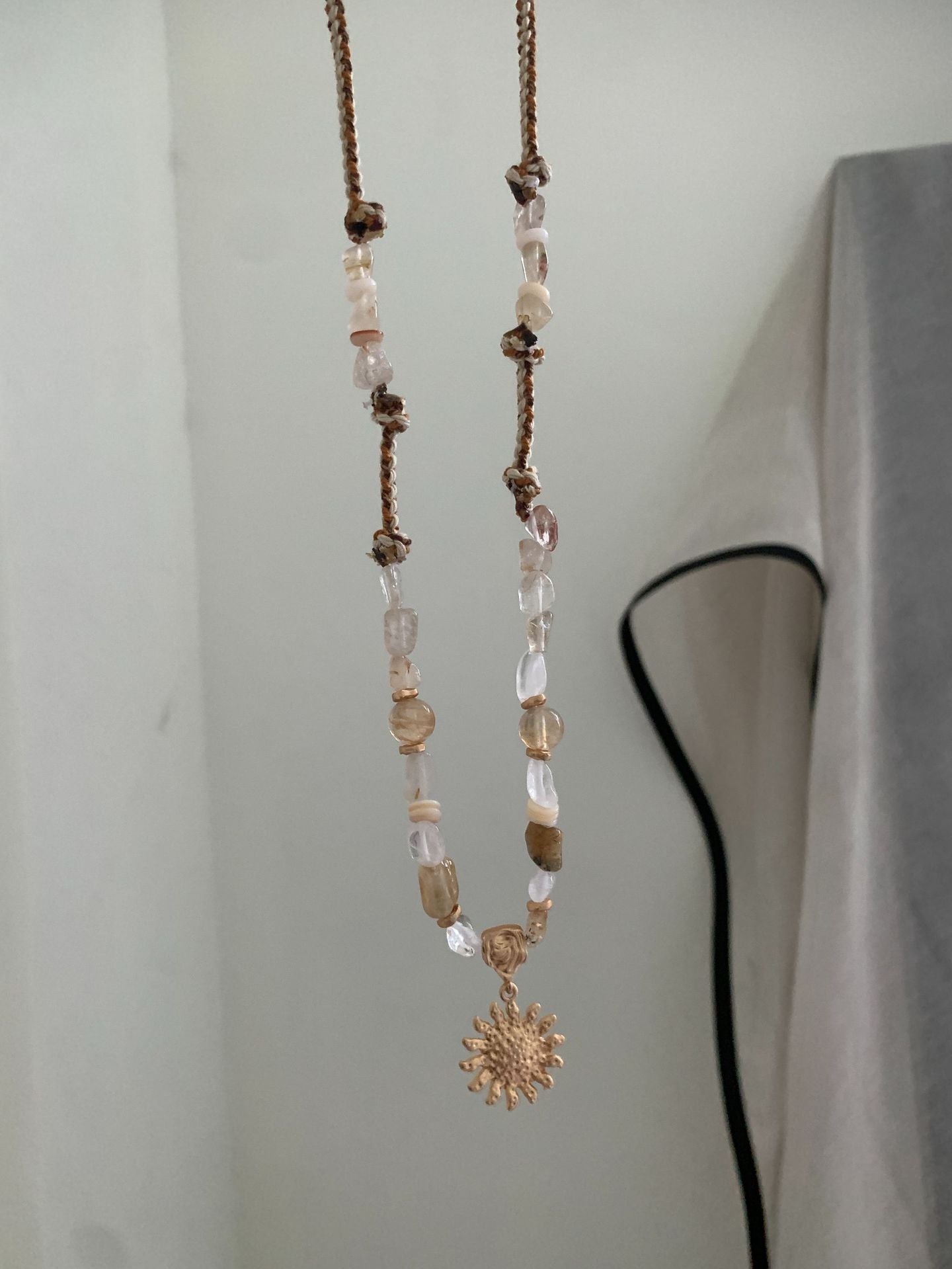Natural Stone Beaded Necklace Sunrise Pendant Necklace Niche Design