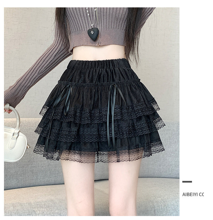 Ballet Style Lace Skirt High Waist Bow