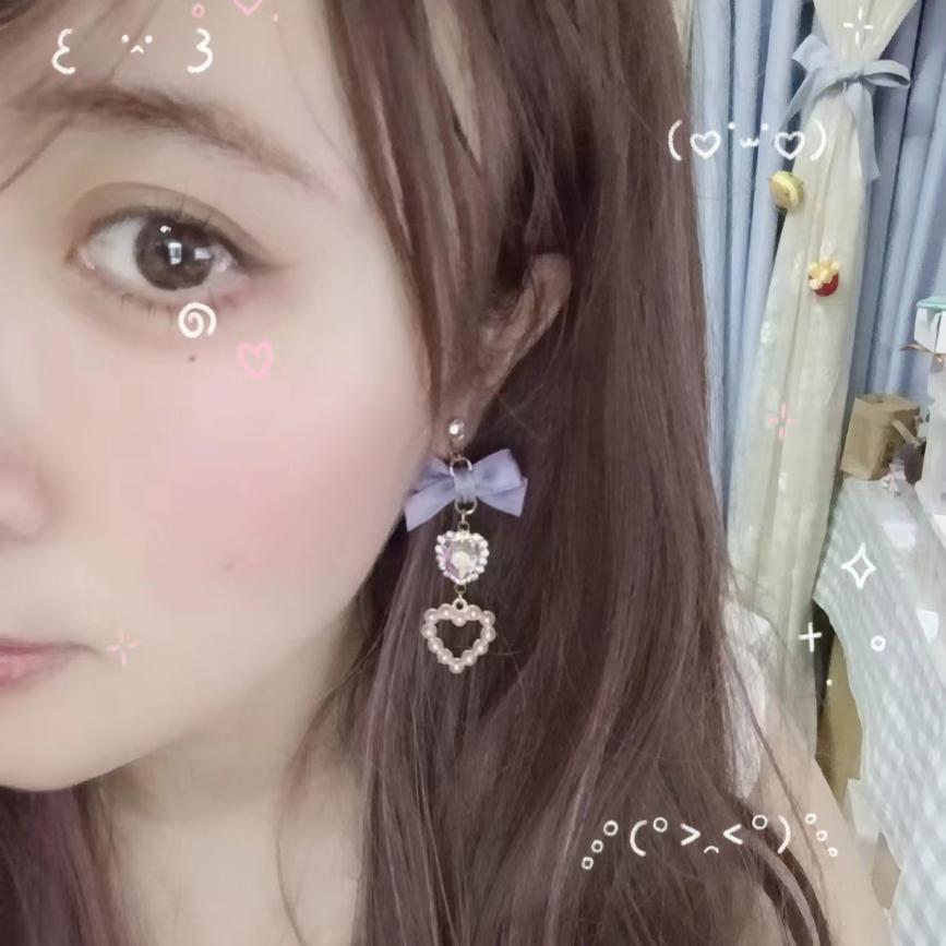 Japanese Style Sweet And Cute Bow For Cute Girl Rhinestone Earrings