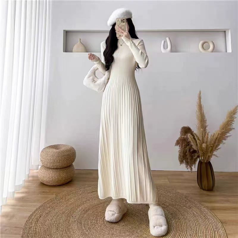 Match With Coat Mid-length Below The Knees Waist Trimming Base Knitting Woolen Skirt