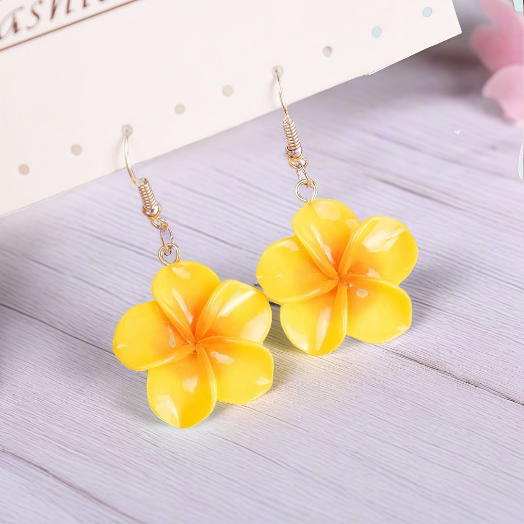Colorful Plumeria Rubra Summer Flower Resin Earrings