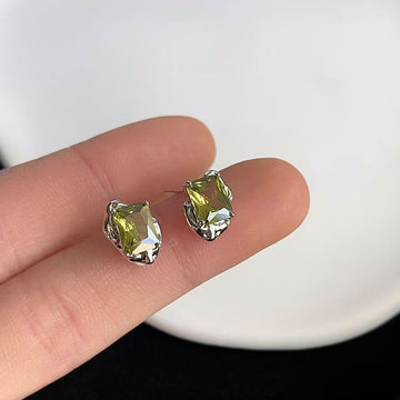 Liquid Olive Green Stud Earrings For Women