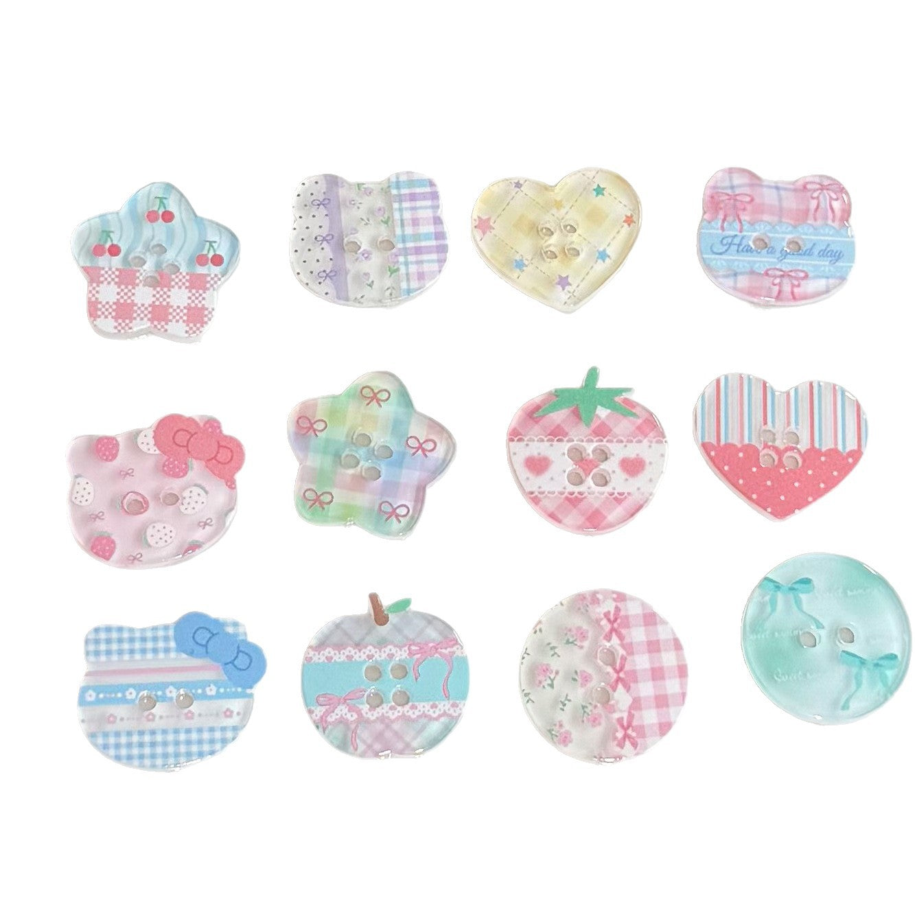 Button Cartoon Plaid Acrylic DIY Clothes Accessories