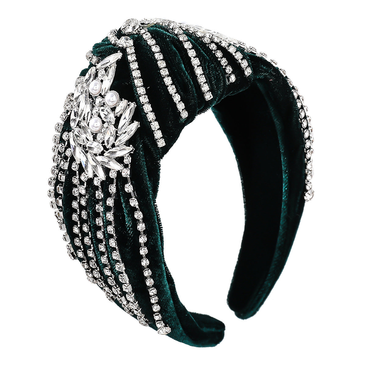 Pleuche Cloth Fabric Diamond Flower Headband Female Wide Brim Knotted Hair Accessories