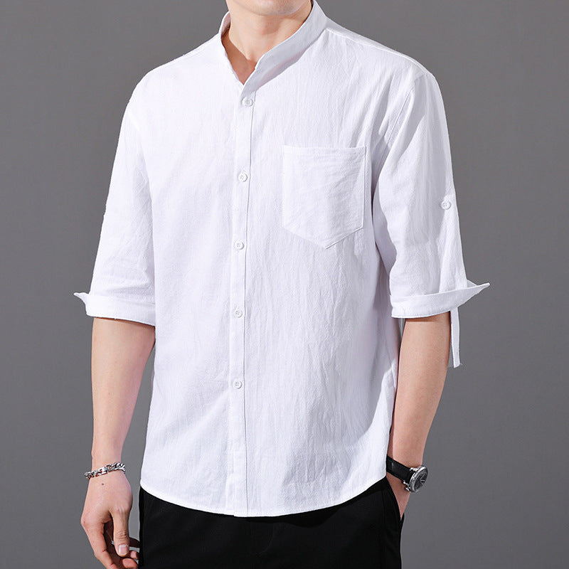 Cotton And Linen Short Sleeve Shirt Men's Large Size Linen Loose Trendy Men Half Sleeve Thin