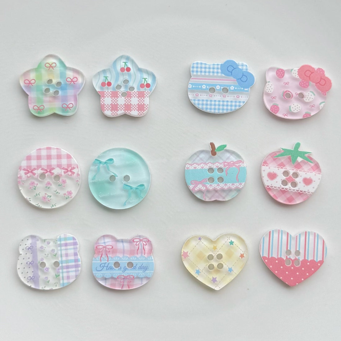 Button Cartoon Plaid Acrylic DIY Clothes Accessories