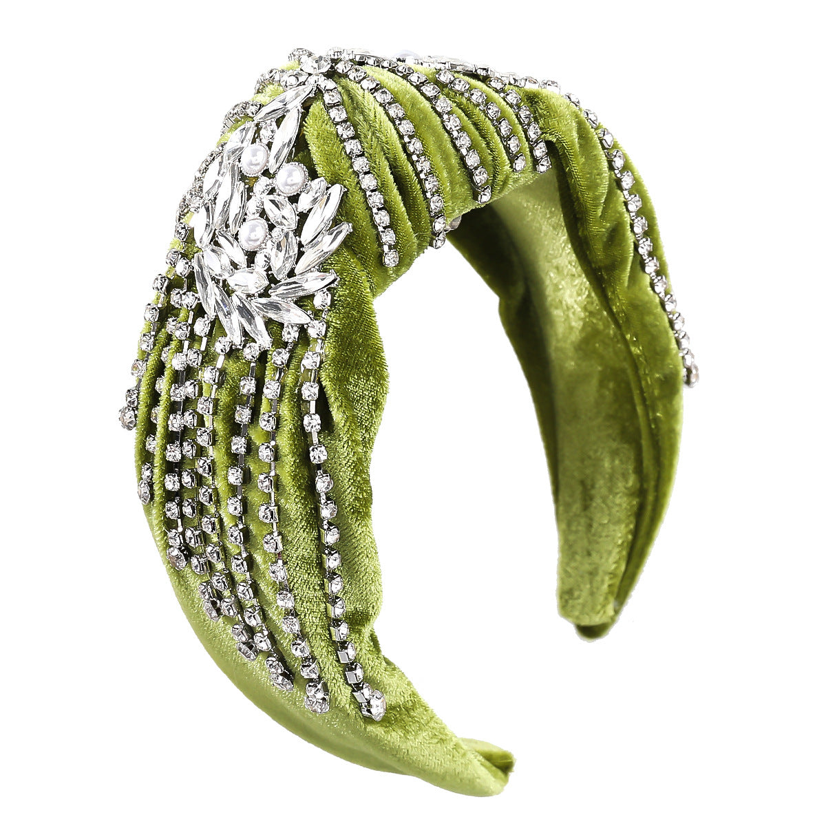 Pleuche Cloth Fabric Diamond Flower Headband Female Wide Brim Knotted Hair Accessories