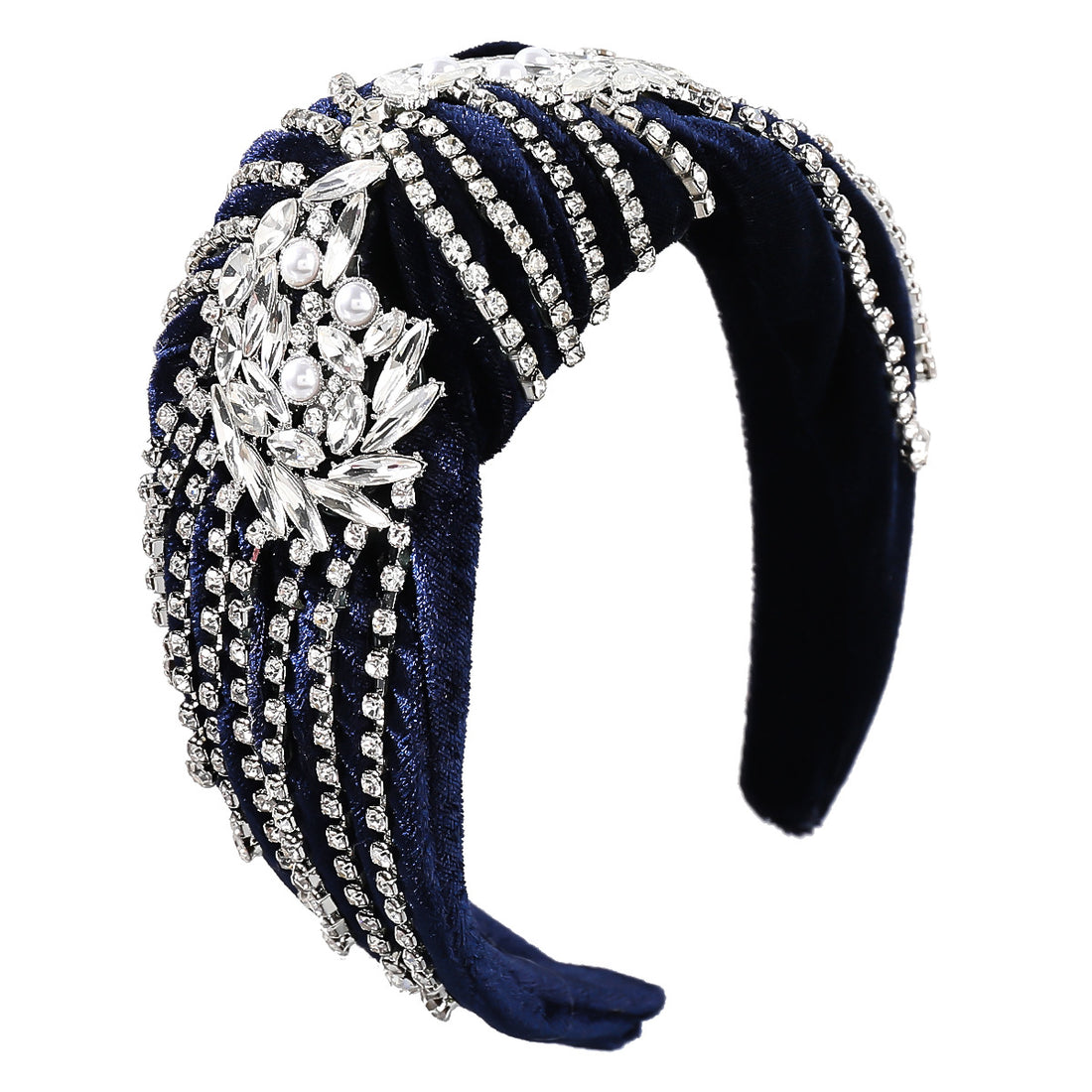Pleuche Cloth Fabric Diamond Flower Headband Female Wide Brim Knotted Hair Accessories