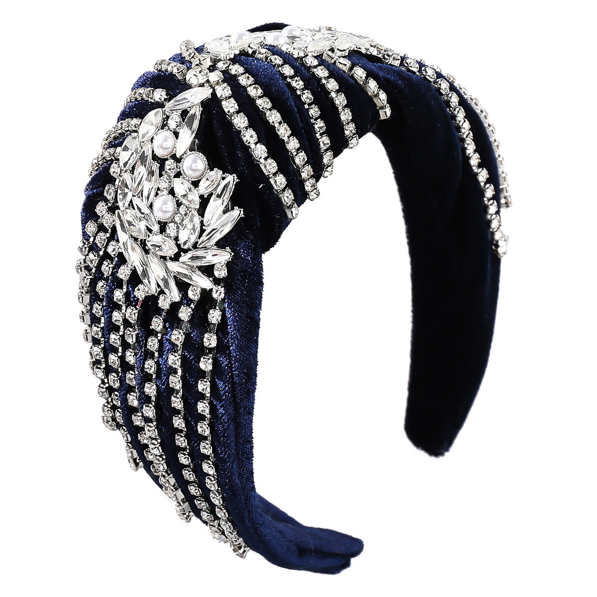 Pleuche Cloth Fabric Diamond Flower Headband Female Wide Brim Knotted Hair Accessories