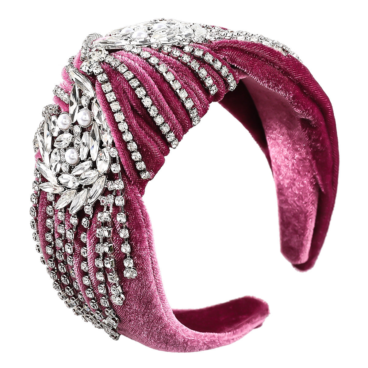 Pleuche Cloth Fabric Diamond Flower Headband Female Wide Brim Knotted Hair Accessories