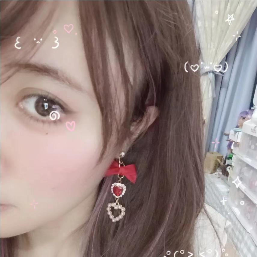 Japanese Style Sweet And Cute Bow For Cute Girl Rhinestone Earrings