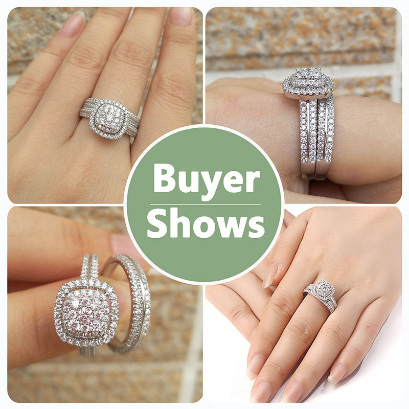 Luxury Couple Combined Ring Set Suit Copper Plated White Gold Bracelet