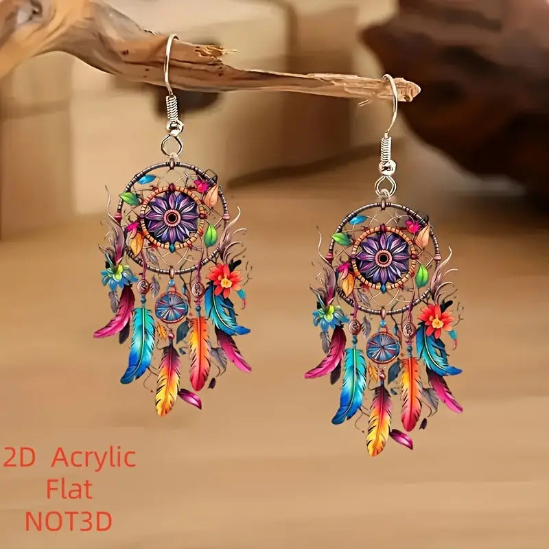Dreamcatcher Pattern Flat Acrylic Earrings