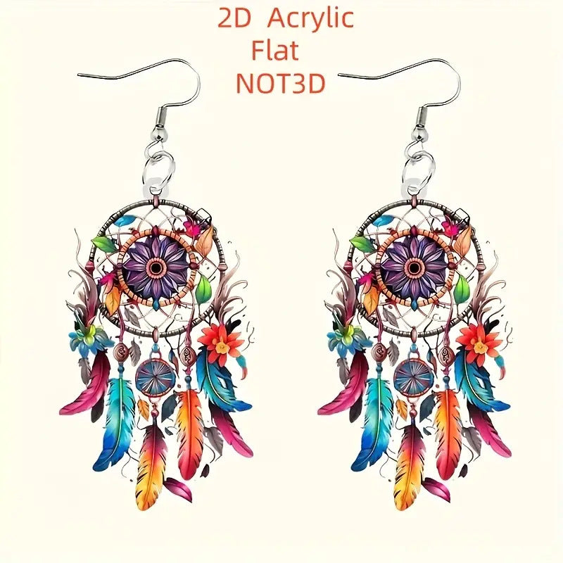 Dreamcatcher Pattern Flat Acrylic Earrings